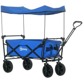 Carro plegable con toldo desmontable, mango ajustable, ruedas grandes, azul, carga 100 kg