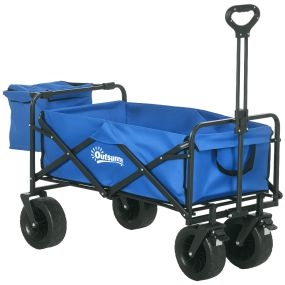 Carro de jardín plegable con bolsa térmica desmontable, mango ajustable, carga 100 kg, azul