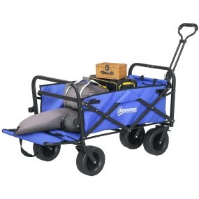 Carro de jardín plegable para playa con mango ajustable, puerta trasera, bolsa y carga 100 kg azul oscuro