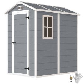 Caseta de jardín exterior 2,1 m² 131x186x198 cm con suelo, puerta con cerradura, ventana y 2 ventilaciones gris