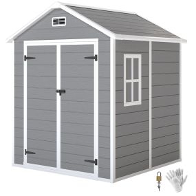 Caseta de jardín exterior 2,4 m² 182x151x219 cm con suelo, puerta corredera, ventana y techo inclinado gris