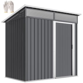 Caseta de jardín exterior 1,9 m² 195x122x182 cm gris oscuro con base y puerta corredera