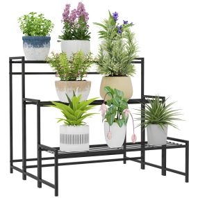 Soporte para Plantas de 3 Niveles Estantería para Plantas para Esquina Diseño en Escalera Soporte para Macetas Interior y Exterior 75x70x66 cm Negro