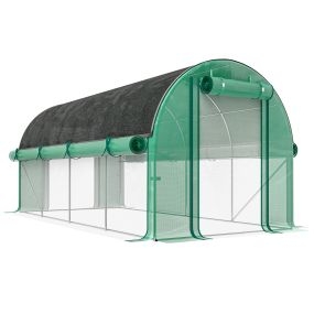 Invernadero de exterior 4,5x2x2 m con cubierta extra, paredes enrollables, 8 ventanas y 2 puertas verdes