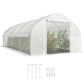 Invernadero de túnel 6x3x2 m con 8 ventanas, cubierta PE anti-UV, puerta enrollable, blanco