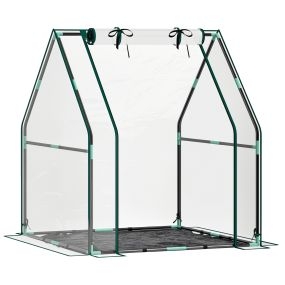 Invernadero pequeño de exterior con puerta con cremallera, base de tela PE impermeable y marco de acero, 90x90x105 cm, transparente