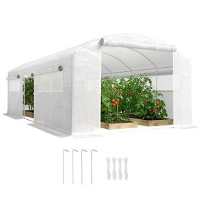 Invernadero de exterior 6x3x2 m túnel con 3 puertas, malla, PE anti-UV y acero galvanizado blanco