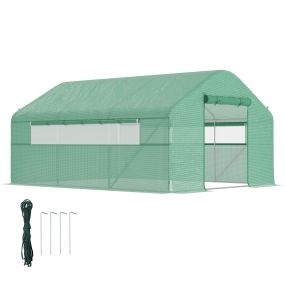 Invernadero de túnel exterior 4x3x2 m con 2 ventanas, PE anti-UV, puerta enrollable, verde
