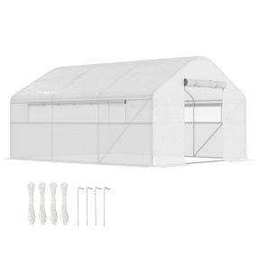 Invernadero de túnel 4x3x2 m con 2 ventanas, cubierta PE anti-UV y puerta enrollable blanco