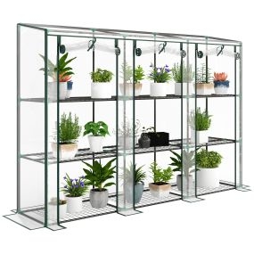 Invernadero de exterior 3 niveles con 9 estantes, puerta enrollable, acero, PE anti-UV, 215x46x151 cm transparente