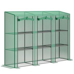 Invernadero de exterior de 3 niveles con 9 estantes, puerta enrollable, 215x46x151 cm, verde
