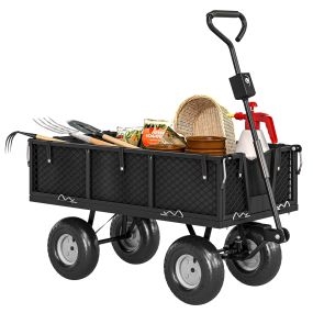 Carrito de jardín con ruedas grandes, carga 300 kg, asa ajustable y bolsa impermeable negra