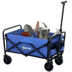 Carro de playa plegable con asa telescópica, 2 bolsas, carga 100 kg, azul