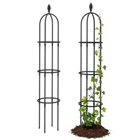 Juego de 2 obeliscos de jardín de acero 1,74 m para plantas trepadoras, negro