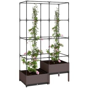 Jardinera exterior grande con enrejado metálico, 2 macetas PP, 100x50x174 cm, negro