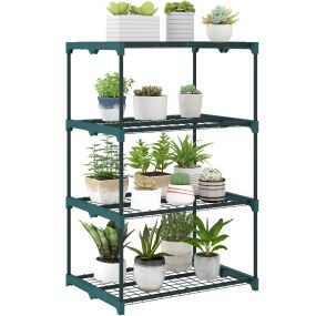 Soporte para plantas de 4 niveles de acero verde oscuro 67x49x105 cm para interior y exterior
