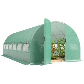 Invernadero de exterior 6x3x2 m de túnel con puerta, ventanas de malla, PE 140 g/m², acero galvanizado, verde