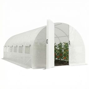 Invernadero de túnel 6x3x2 m con puerta, ventanas de malla, cubierta PE 140 g/m², blanco