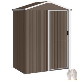 Caseta de jardín exterior metálica 1,1 m² 136x87x179 cm marrón para herramientas y bicicletas
