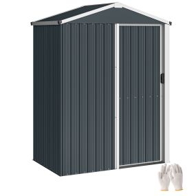 Caseta de jardín exterior metálica 1,1 m² 136x87x179 cm gris oscuro con puerta corredera y techo inclinado