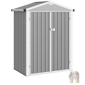Caseta de jardín exterior metálica 133x87x178 cm gris con puertas correderas y techo inclinado