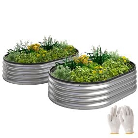 Juego de 2 jardineras exteriores grandes de acero galvanizado 135x90x30 cm plateadas