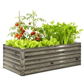 Jardinera exterior grande rectangular de acero galvanizado 180x90x57,5 cm natural