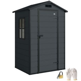 Caseta de jardín exterior de plástico gris oscuro 1,09 m² 128x104x196 cm con suelo y cerradura