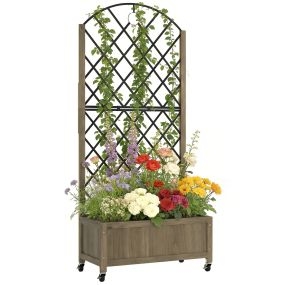Jardinera de madera con enrejado metálico y ruedas 72x36x168 cm carbonizado