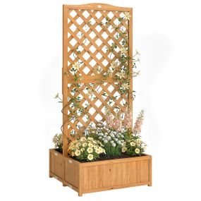 Jardinera exterior de madera con enrejado, 2 cajas plegables, 73x70x170 cm, natural