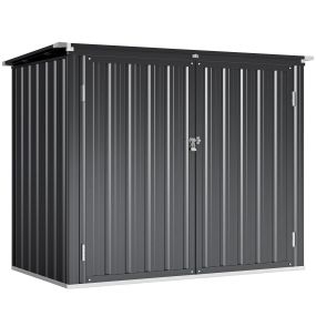 Cobertizo para Contenedor de Basura Doble, Caseta para Cubo de Basura de 240L de Acero Galvanizado con Tapa Abatible y Puertas con Cerradura, para Jardín, Exterior, 150x80x117 cm, Gris Oscuro