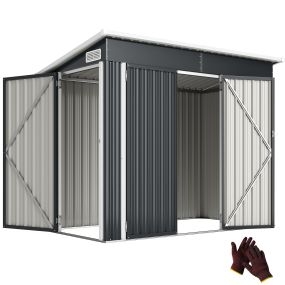 Caseta de Jardín Exterior 2,7 m², 234x132x185 cm, Cobertizo de Jardín Exterior Metálico con Triple Puerta, Cerradura, Techo Inclinado y Ventilación para Almacenamiento de Herramientas, Gris