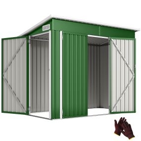 Caseta de jardín exterior metálica 2,7 m² 234x132x185 cm verde con triple puerta y cerradura