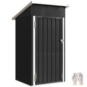 Caseta de Jardín Exterior 0,74 m², 107,5x91x185 cm, Cobertizo de Jardín Exterior Metálico con Techo Inclinado, Puerta con Cerradura y Ventilaciones para Almacenamiento de Herramientas, Gris