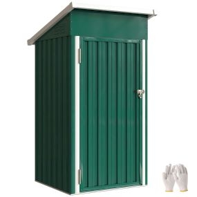 Caseta de jardín exterior metálica 0,74 m² 107,5x91x185 cm verde con techo inclinado y cerradura