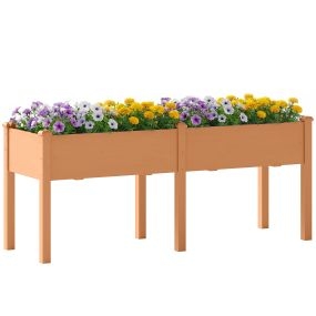 Huerto urbano elevado de madera con patas, 6 orificios de drenaje, 184x59x76,5 cm, marrón