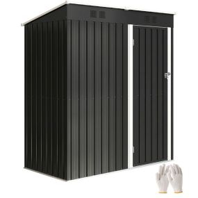Caseta de jardín exterior metálica 163x90x179 cm gris oscuro con puerta y ventilación