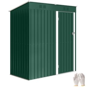Caseta de jardín exterior metálica 163x90x179 cm verde con puerta y ventilación
