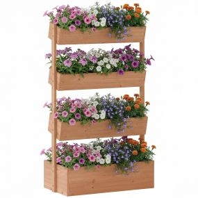 Jardinera de madera de 4 niveles con drenaje y tela no tejida, 85x45x140 cm, marrón