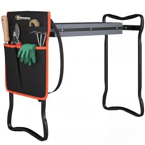 Taburete de jardín plegable con almohadilla EVA y bolsa para herramientas, negro, 150 kg