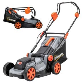 Cortacésped inalámbrico 18V con 2 baterías 4Ah, corte 34 cm, hasta 400 m², mulching, 35L, 6 alturas, mango ajustable