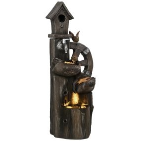 Fuente de agua 2 en 1 con casita para pájaros y LED, cascada 4 niveles, 34,5x29,5x92 cm, multicolor