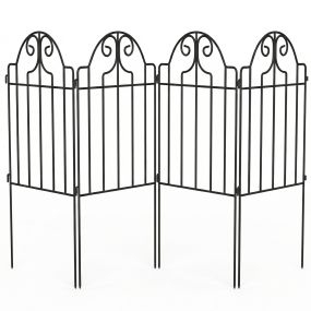 Set de 4 vallas de jardín de metal 125x57 cm negras decorativas para huerto patio terraza y césped