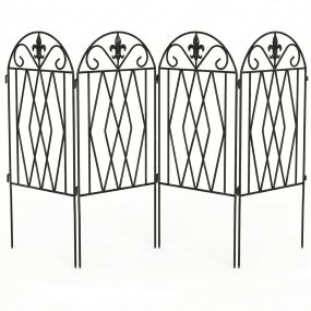 Set de 4 vallas de jardín de metal 125x56 cm negras decorativas arqueadas para exterior