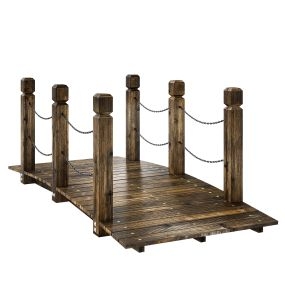 Puente de jardín de madera 1,51 m decorativo para estanques rústico con barandillas, 200 kg, carbonizado