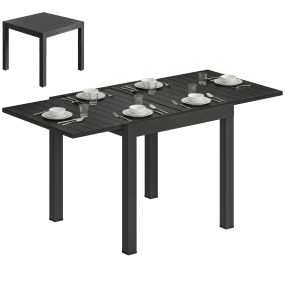 Mesa de jardín extensible 80/160x80 cm de aluminio con superficie de lamas efecto madera, negro
