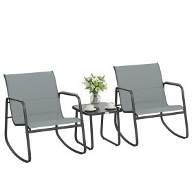 Conjunto de mesa y sillas de terraza exterior de 3 piezas, gris, con mesa de vidrio y acero