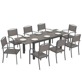 Conjunto de mesa y sillas de jardín 9 piezas con estructura de aluminio, mesa extensible, 8 sillas, gris