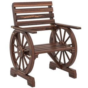 Silla de jardín de madera 2 plazas con brazos, respaldo inclinado, carbonizada, 66x55x90 cm