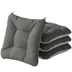 Set de 4 cojines para sillas de jardín impermeables con lazos y base antideslizante, gris oscuro, 39,5x39,5x10 cm